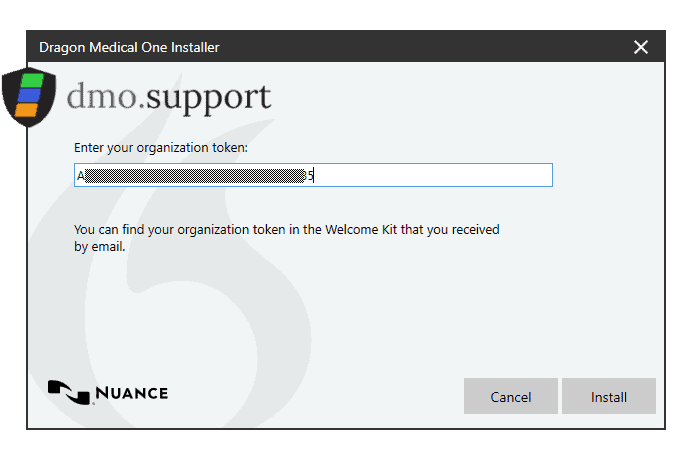 enter your orginization token dmo.support